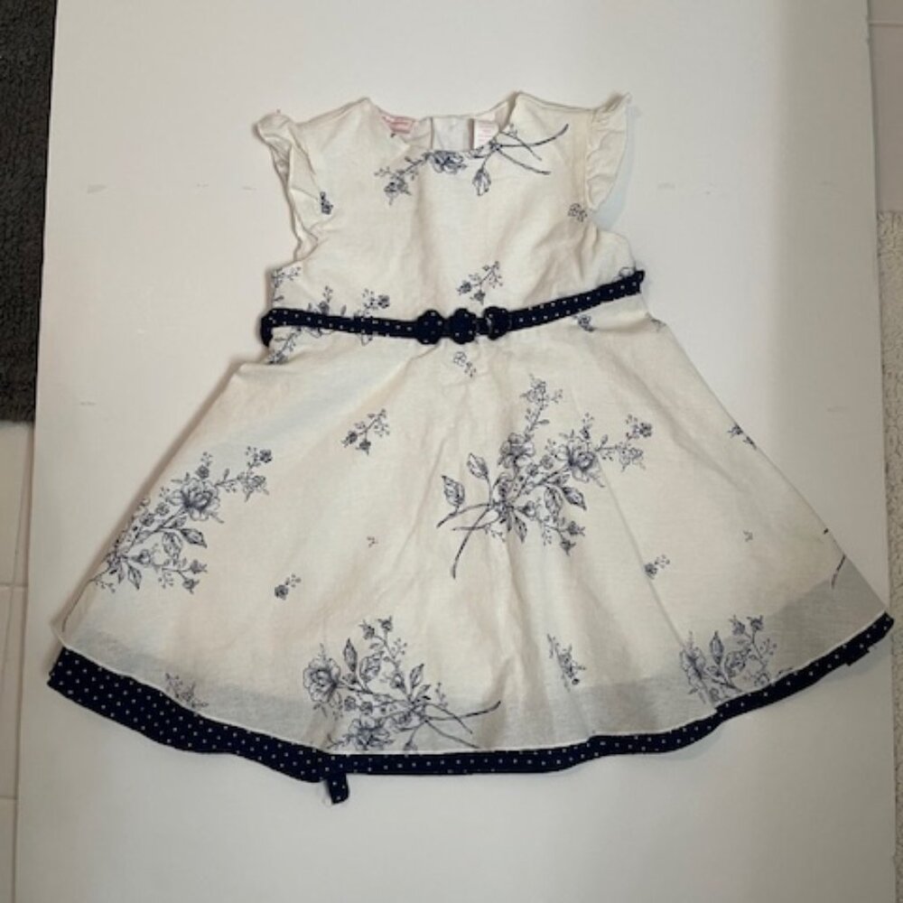 Little Girl's White/blue linen dress